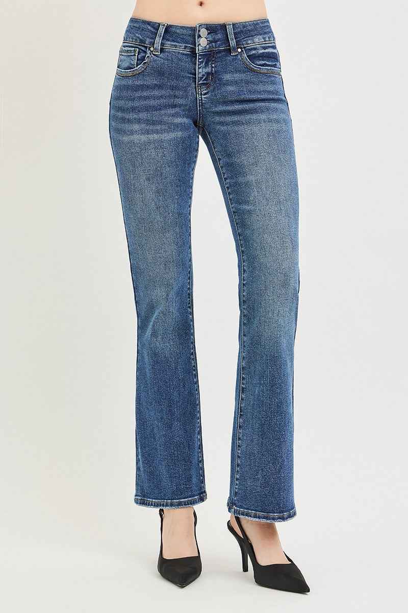RISEN Low Rise Bootcut Jeans Tummy Control Medium Wash