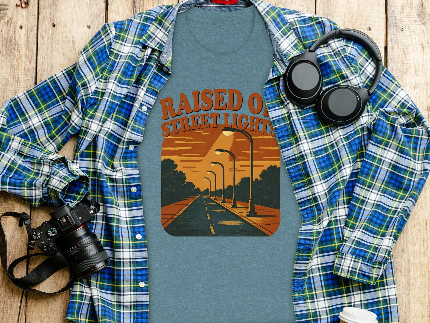 Raised On Street Lights Road Scene Graphic Design T-Shirt