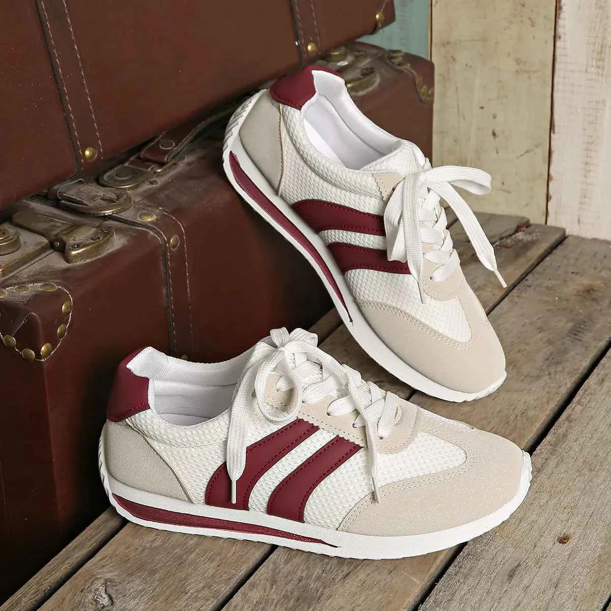 Striped Contrast Mesh Lace Up Sneakers