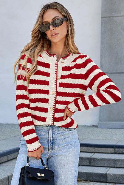 Rylee Stripe Button Cardigan Sweater