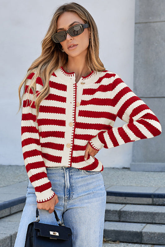 Rylee Stripe Button Cardigan Sweater