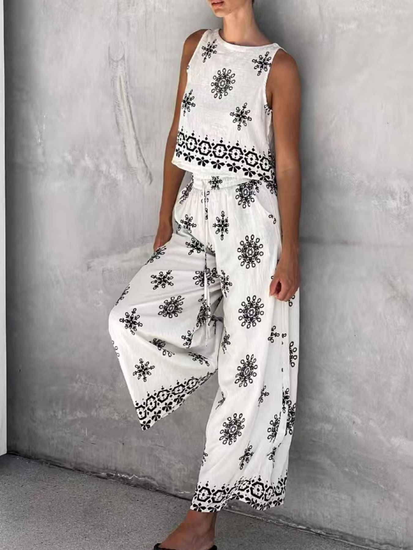 Sleeveless Top and Wide Leg Pants Set