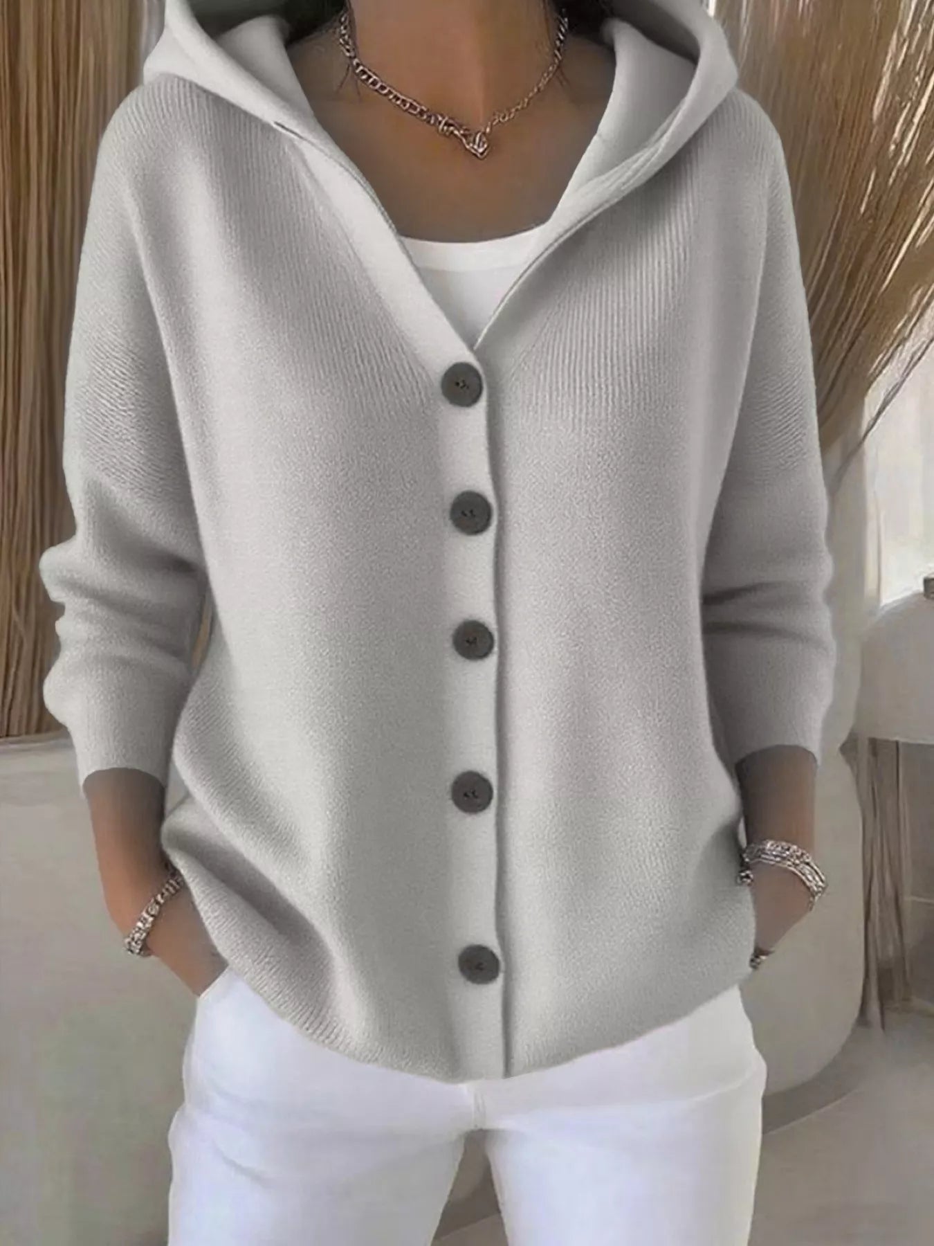 Full Size Hooded Button-Front Soft Knit Cardigan Plus Size