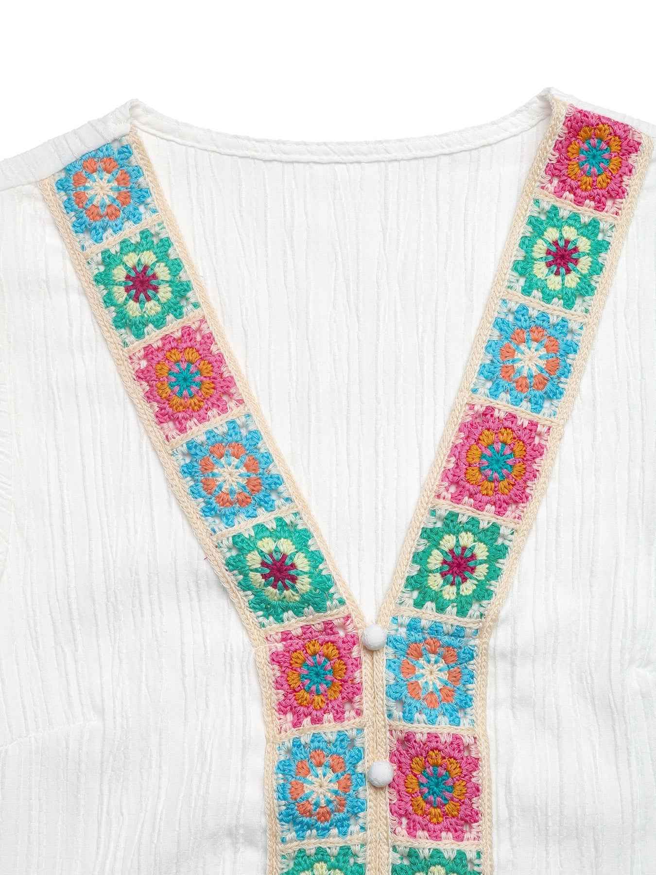 Crochet Trim V-Neck Blouse