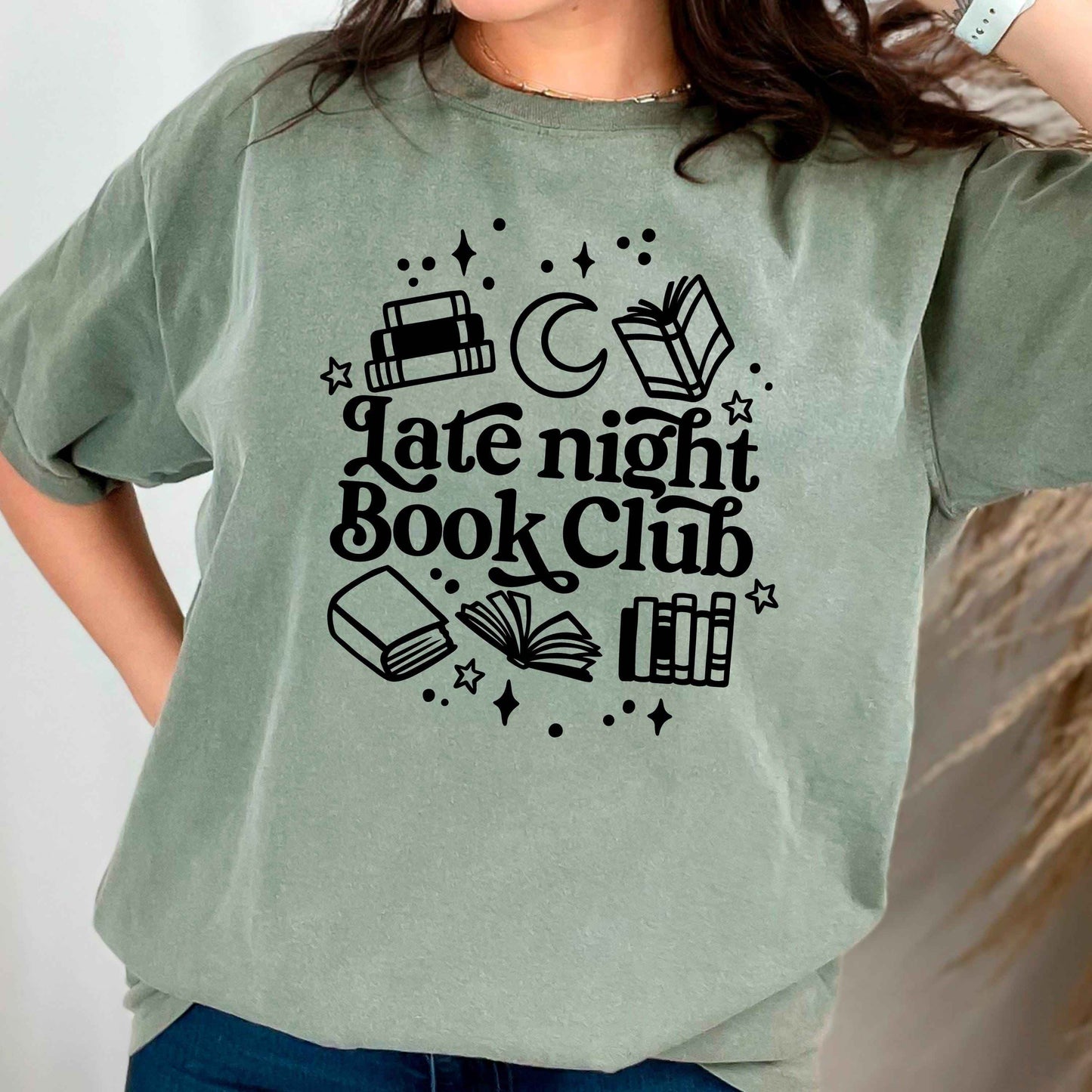 Late Night Book Club Tee – Cozy Reading Graphic Shirt | Vintage Bookish Apparel