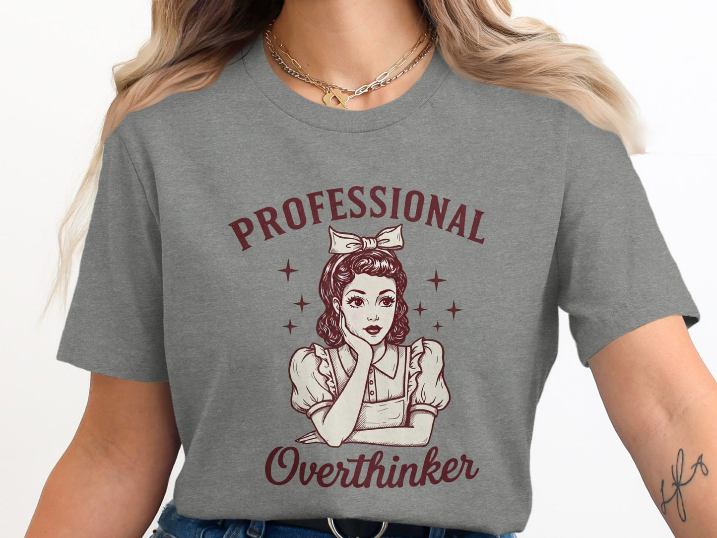 Professional Overthinker Cute Retro Girl Illustration T-Shirt