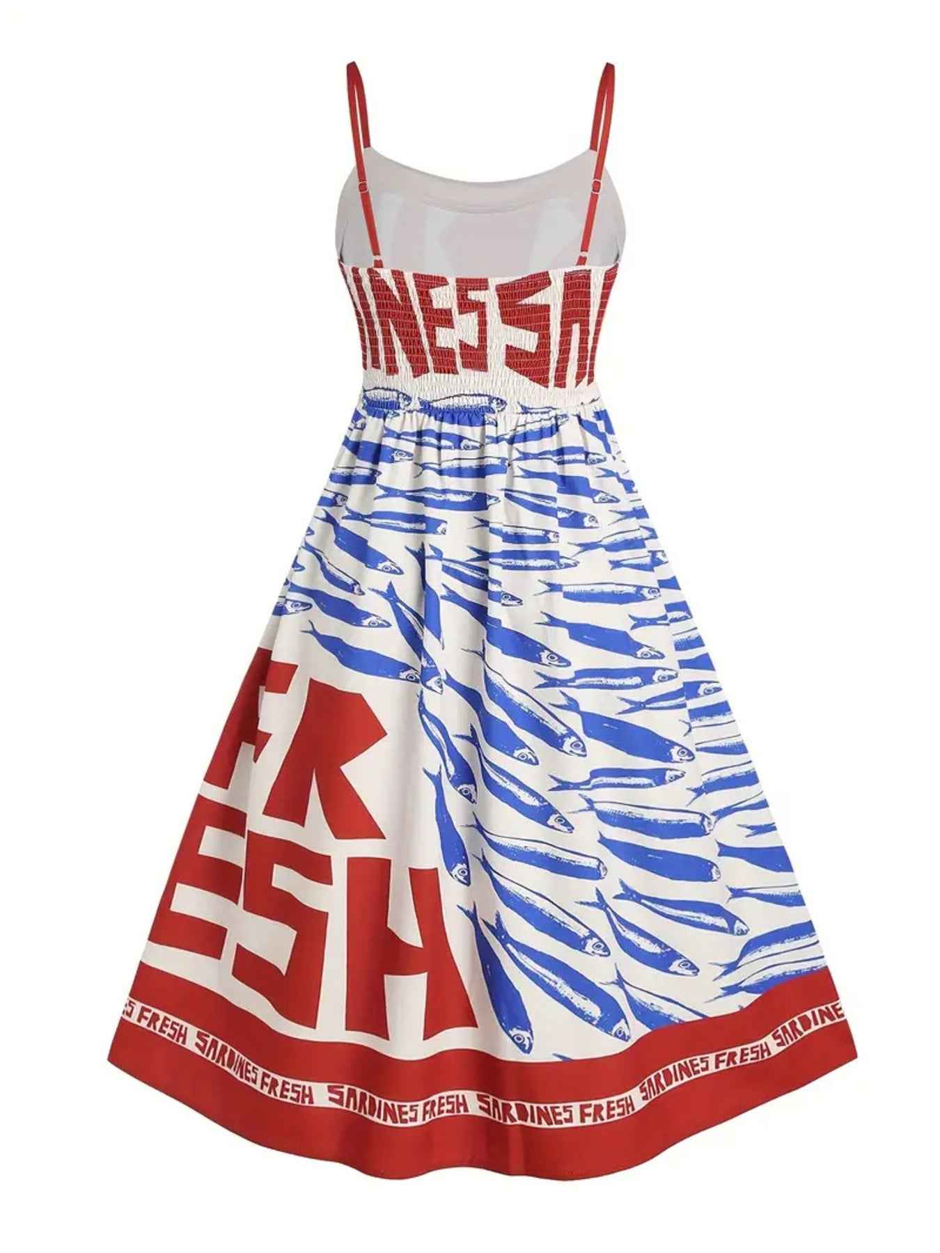 Sardine Print Spaghetti Strap Midi Dress