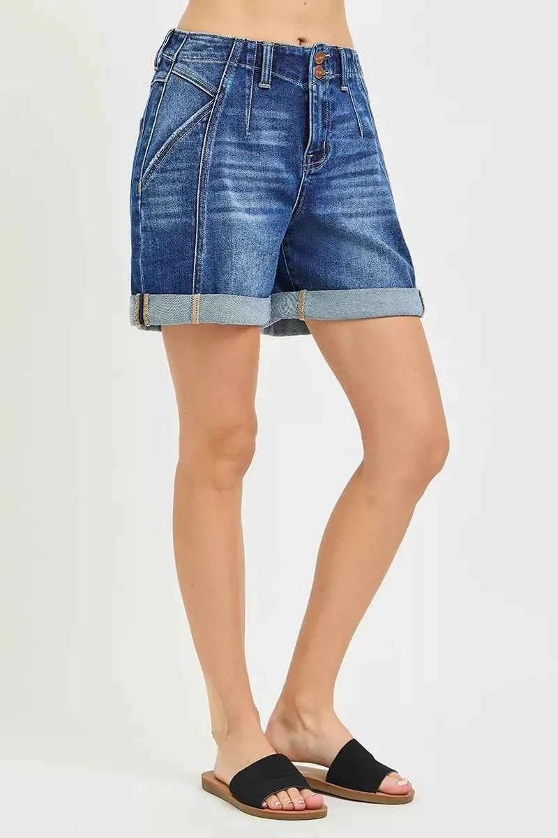 RISEN High Rise Seamed Roll Up Shorts