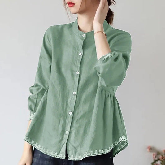 Solid Color Loose Fit Plus Size Stand Collar Shirt