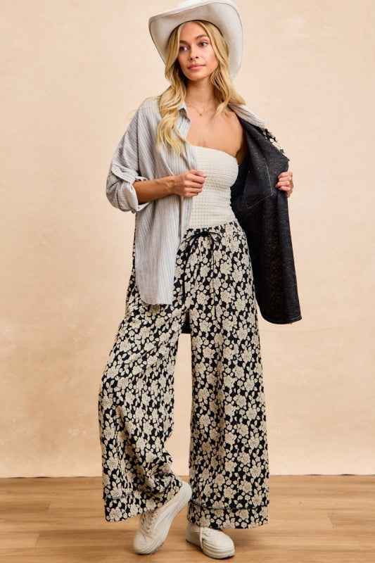 BiBi Stripes Jacquard Floral Mix And Match Shirt Top