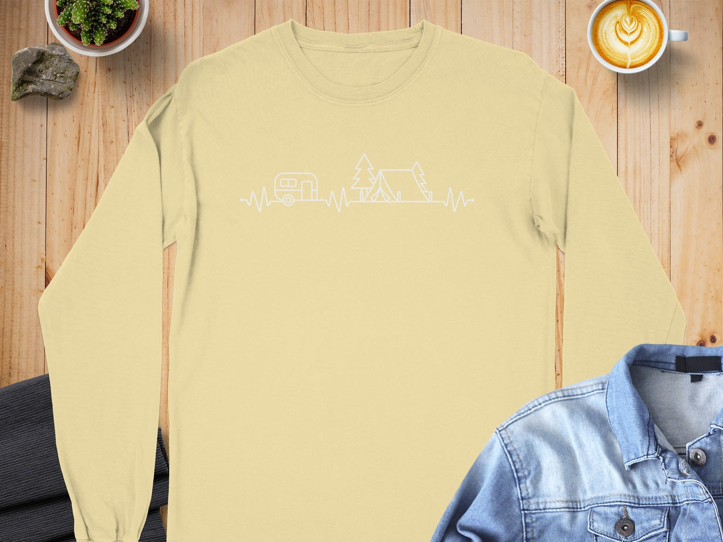 Camping Heartbeat Caravan Tent Adventure Time Long Sleeve T-Shirt