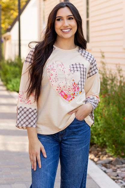 Plaid Floral Peace Heart Long Sleeve Top