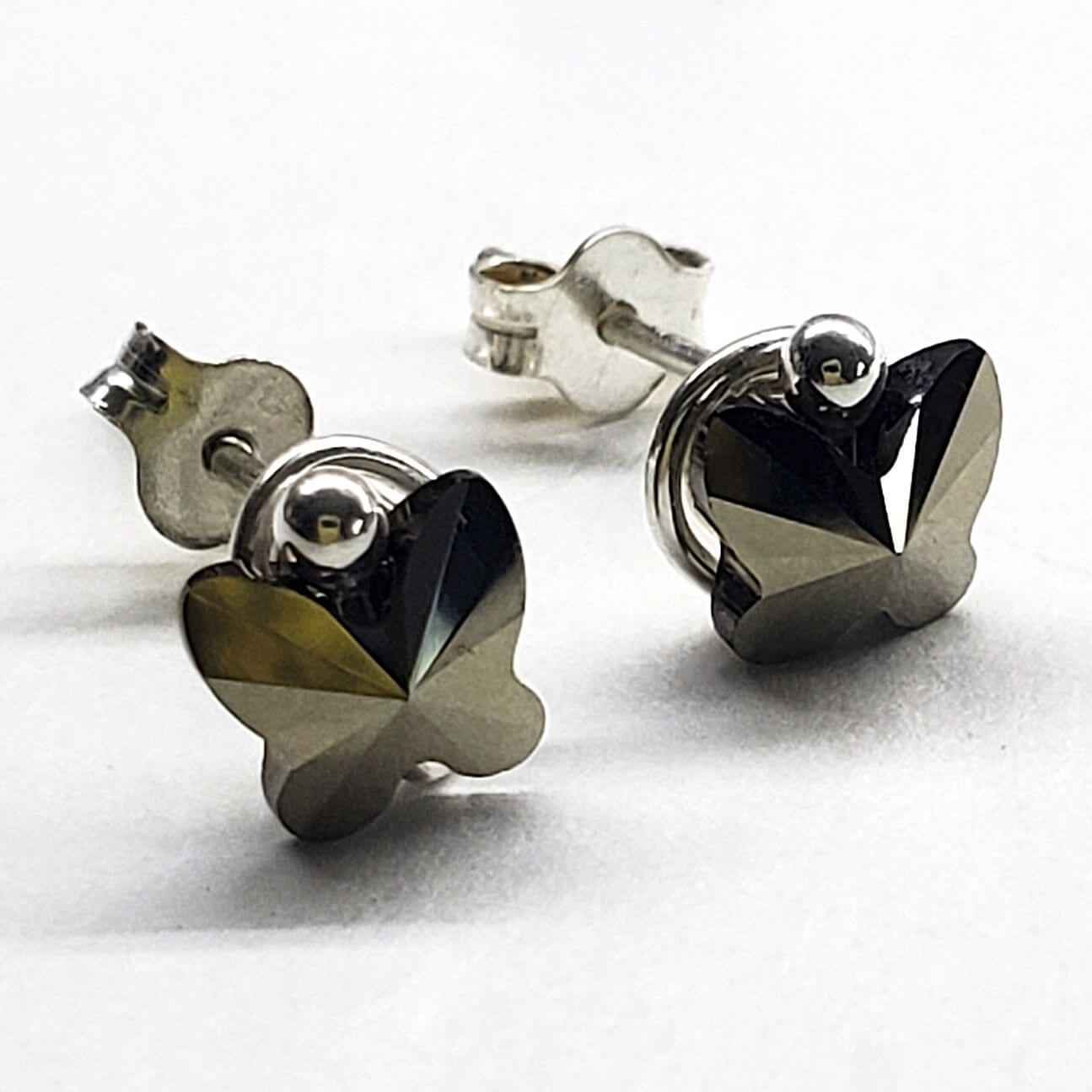 8mm Crystal Butterfly Silver Spiral Stud Earrings
