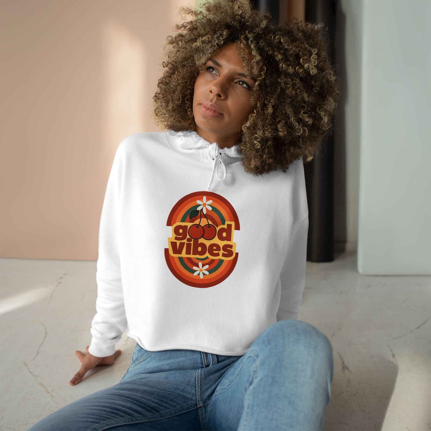 Good Vibes Crop Hoodie - Boho Festival Fashion for Women