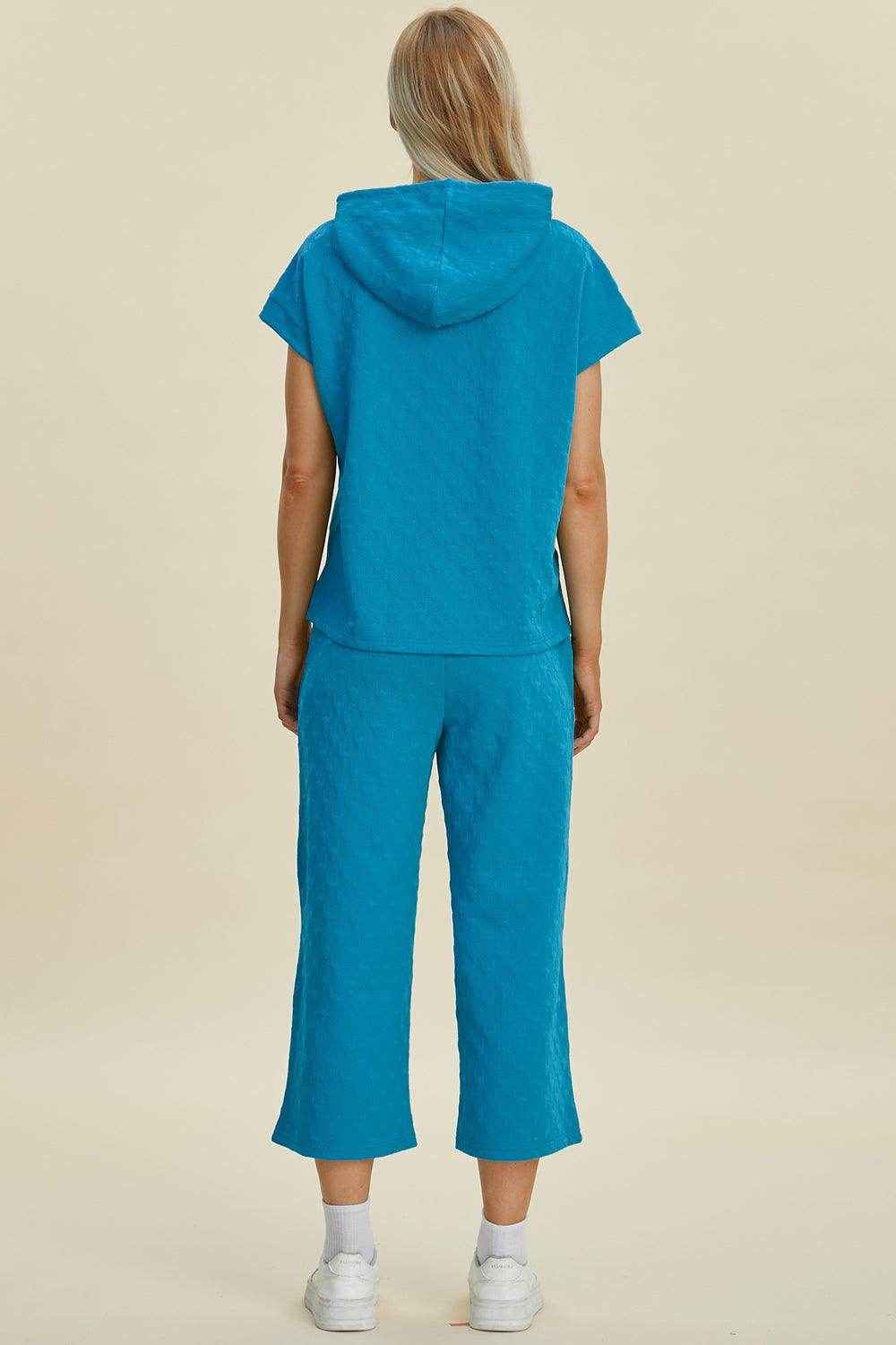 Double Take Full Size Texture Hoodie and Pants Set