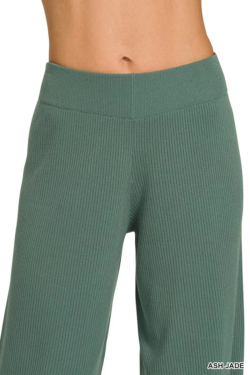 Ash Jade Ribbed Viscose Sweater Top & Pants Set by Zenana
