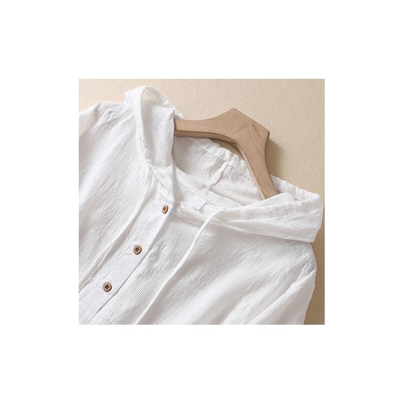 Hooded Cotton and Linen Shirt with Intricate Jacquard Embroidery