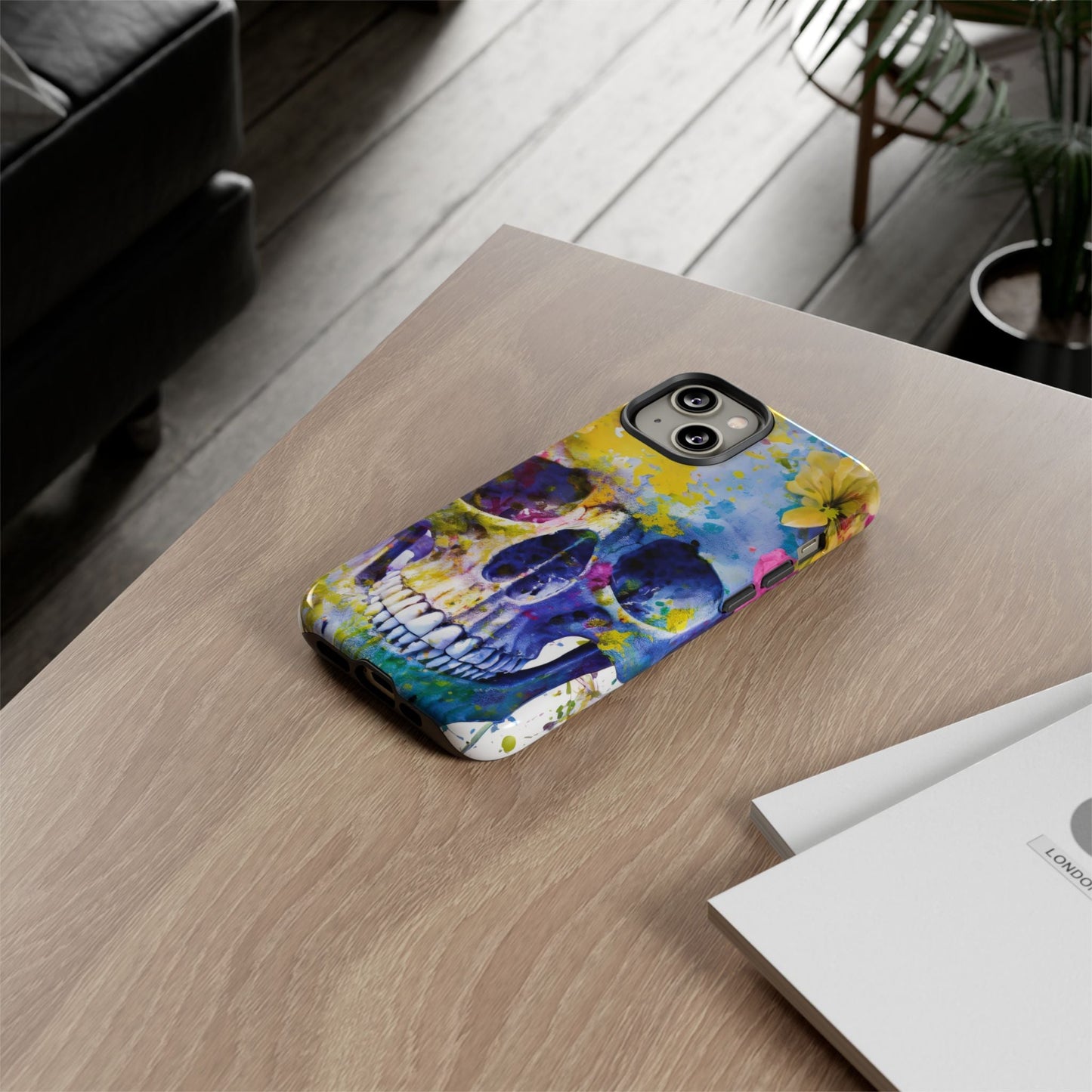Vibrant Blue Floral Skull Tough Phone Case
