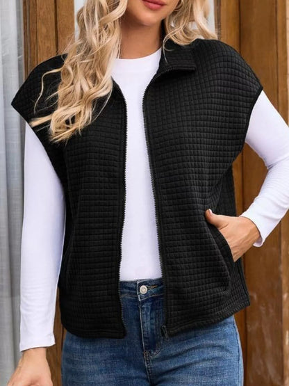 Ribbed Texture Lightweight Zip-Up Vest Coat - 3 Color Options
