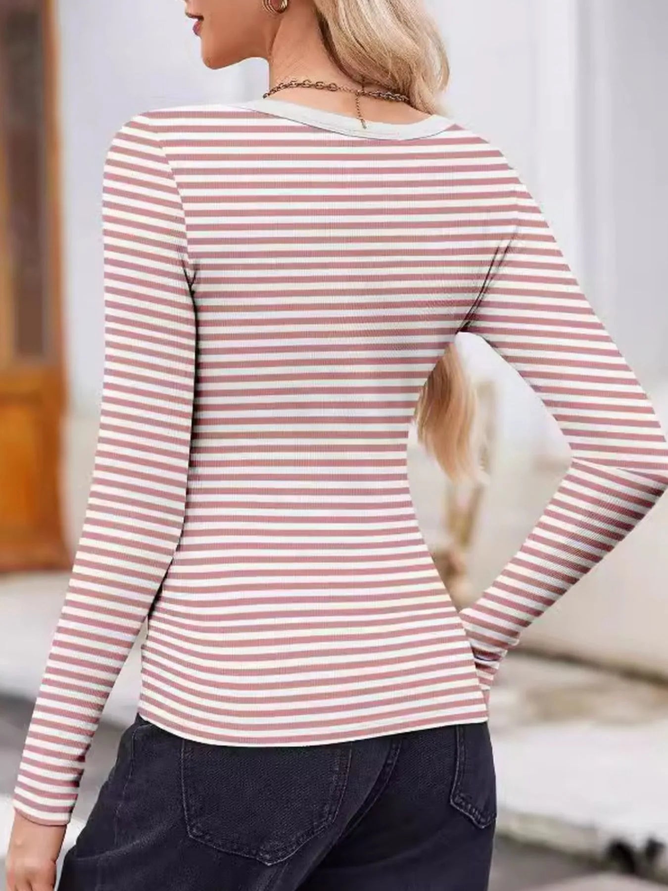 Striped Long Sleeve Scoop Neck T Shirt