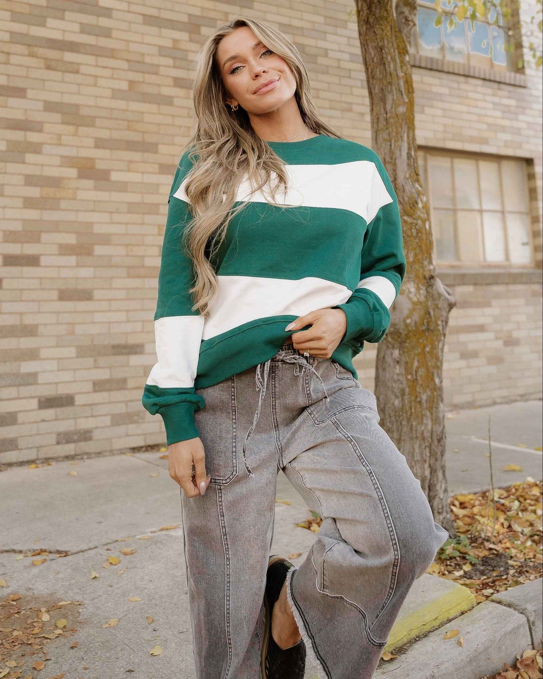 Mia Drop Shoulder Baggy Sweatshirt - Evergreen