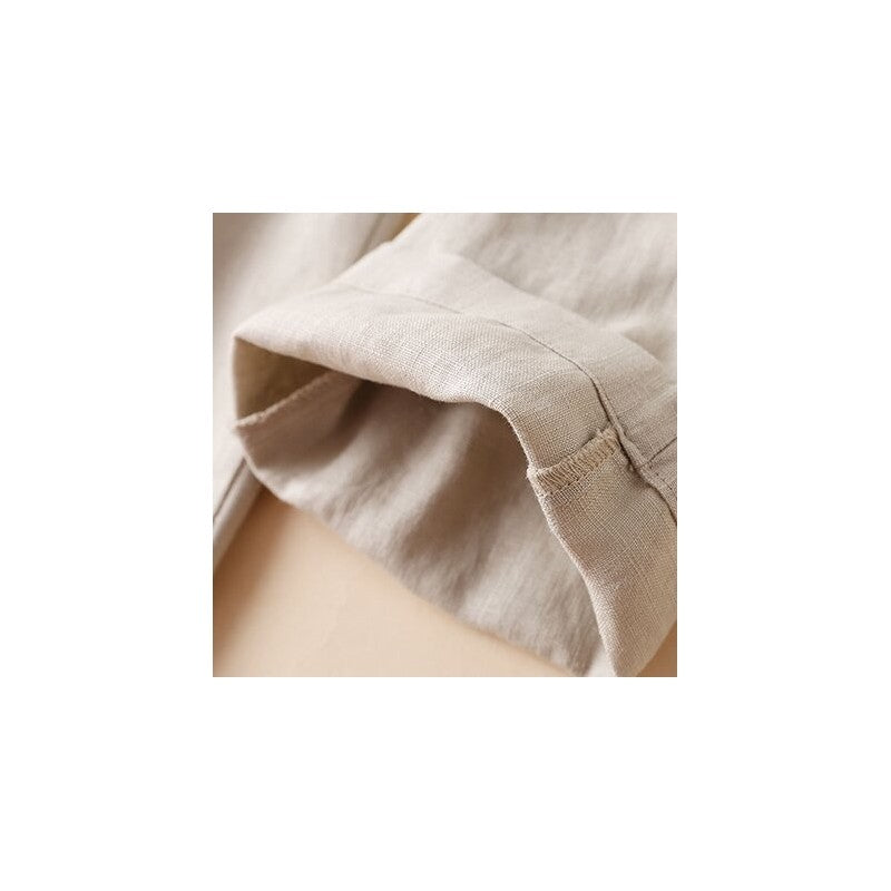 High-Waisted Relaxed Linen and Cotton Blend Cropped Pants