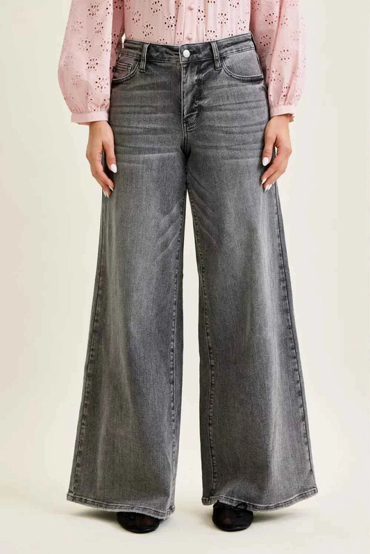 Judy Blue Mid Rise Palazzo Split Back Yoke