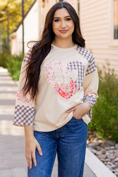 Plaid Floral Peace Heart Long Sleeve Top