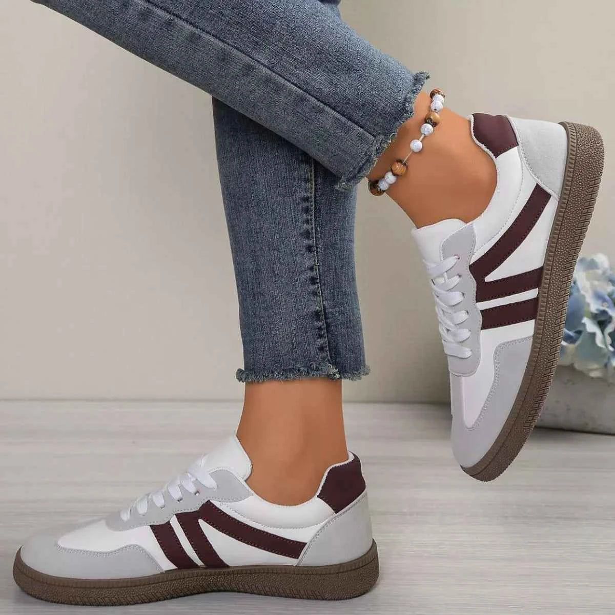 Striped Lace-Up Casual Sneakers