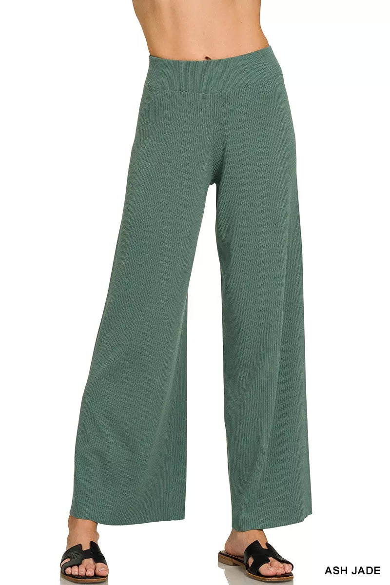 Ash Jade Ribbed Viscose Sweater Top & Pants Set by Zenana