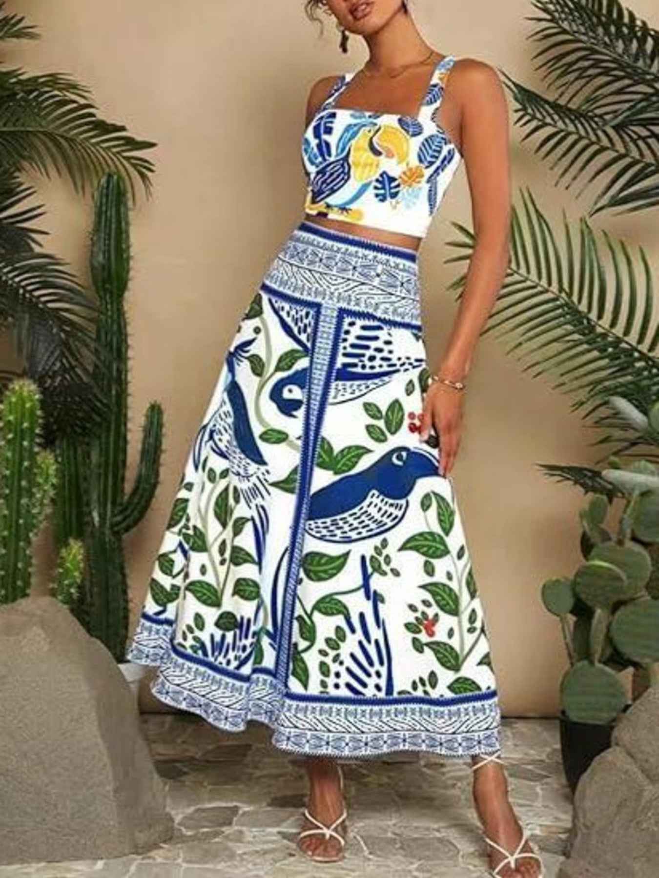 Floral Print Crop Top and Skirt Set