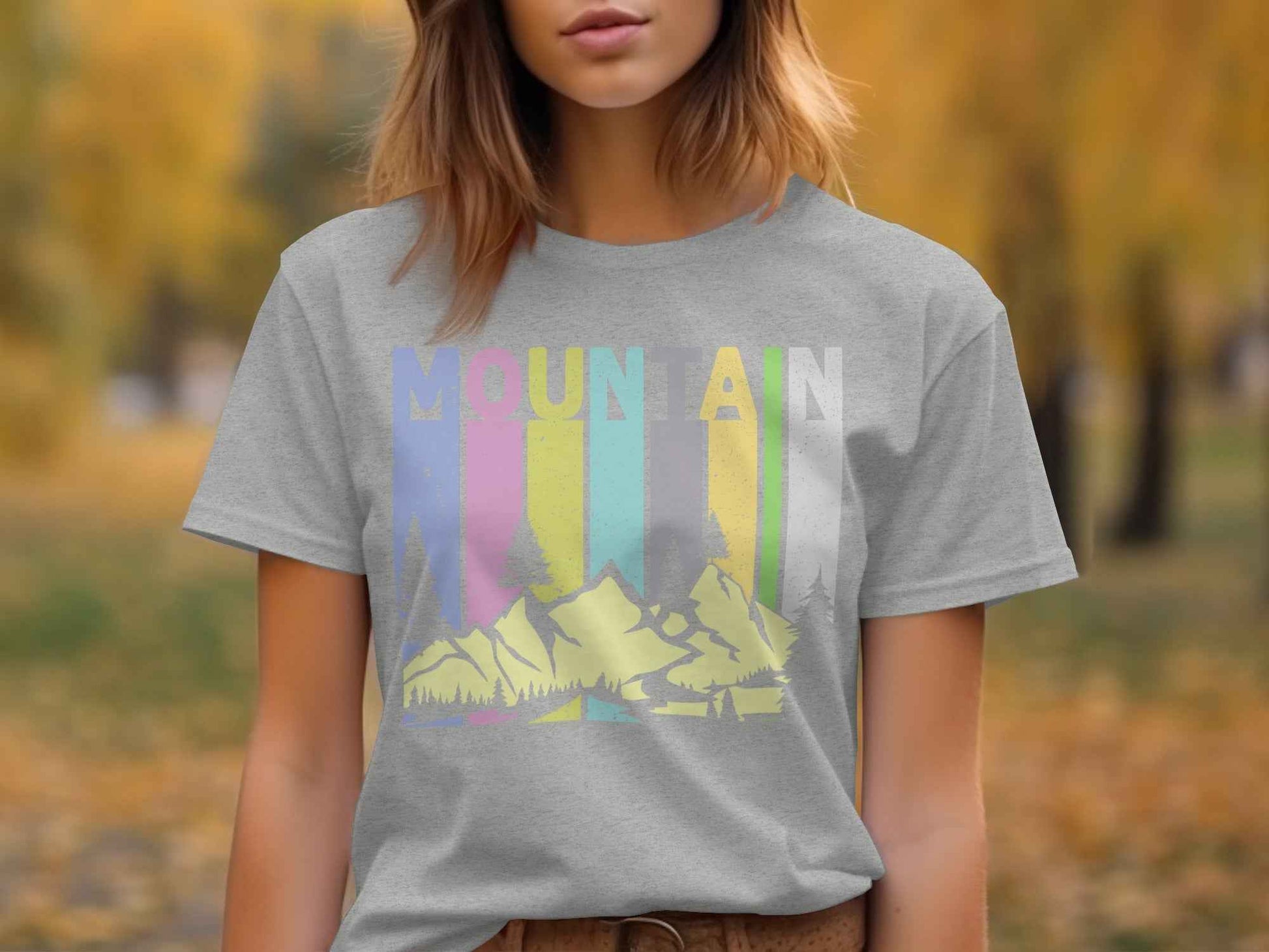 Colorful Mountain Scenery Graphic T-Shirt Long Sleeve T-Shirt
