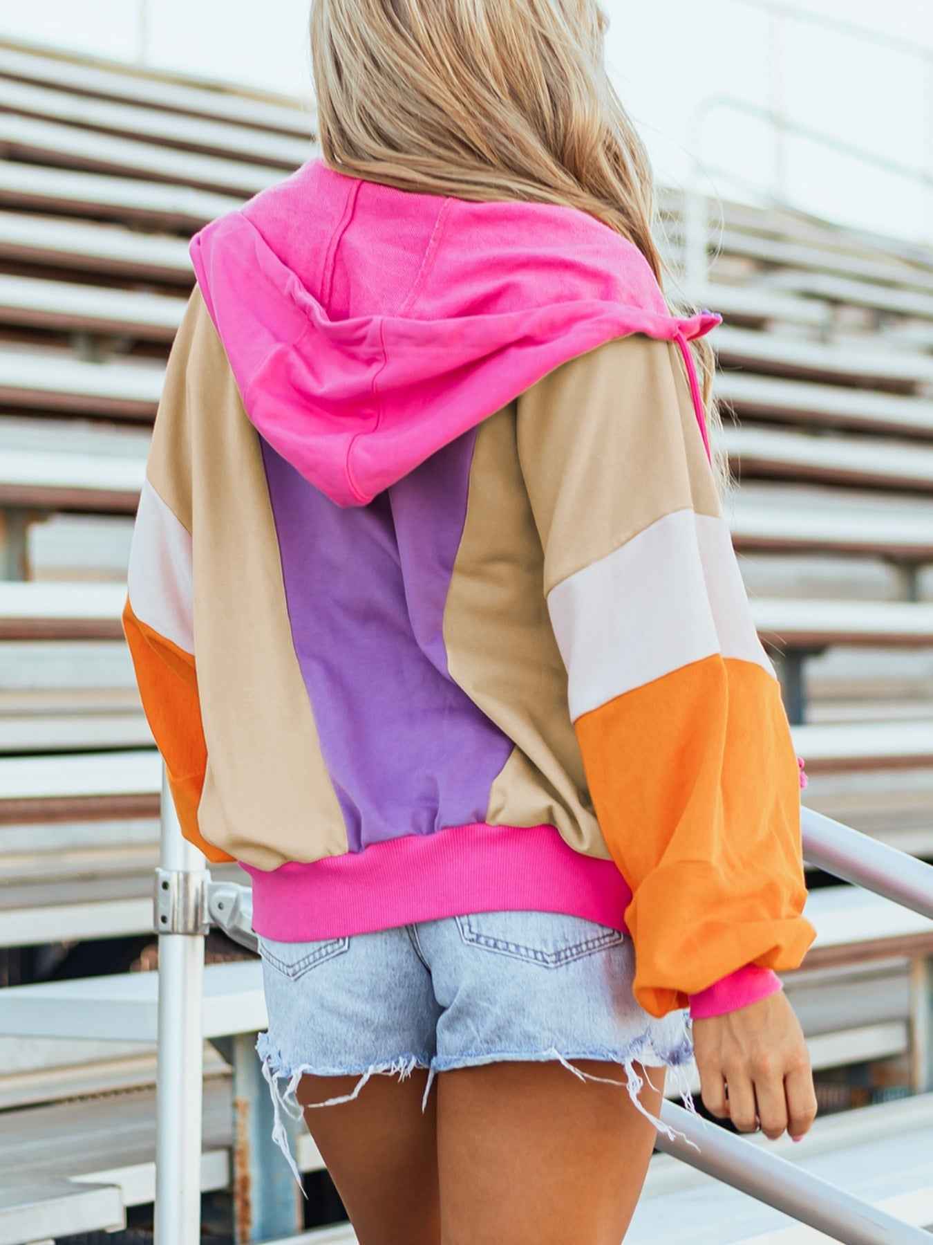 Color Block Zip-Up Hoodie
