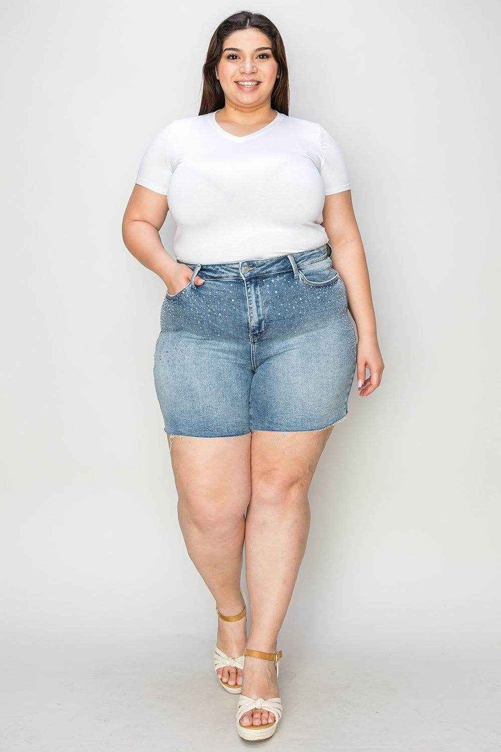 Judy Blue Full Size High Waist Rhinestone Denim Shorts