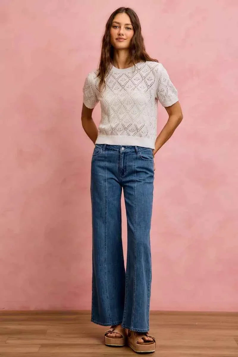 Seam Detail Mid Rise Stretch Denim Jeans by So Me