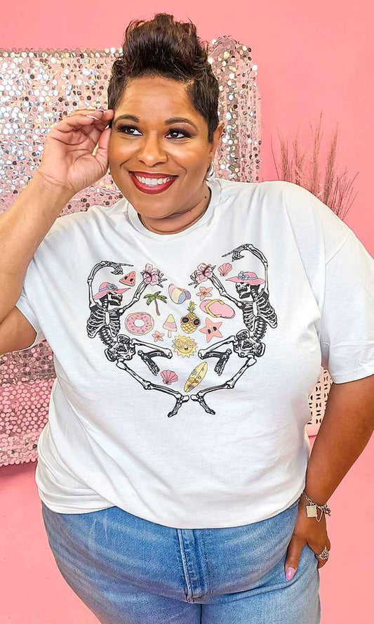 Skeleton Summer White Graphic Shirt
