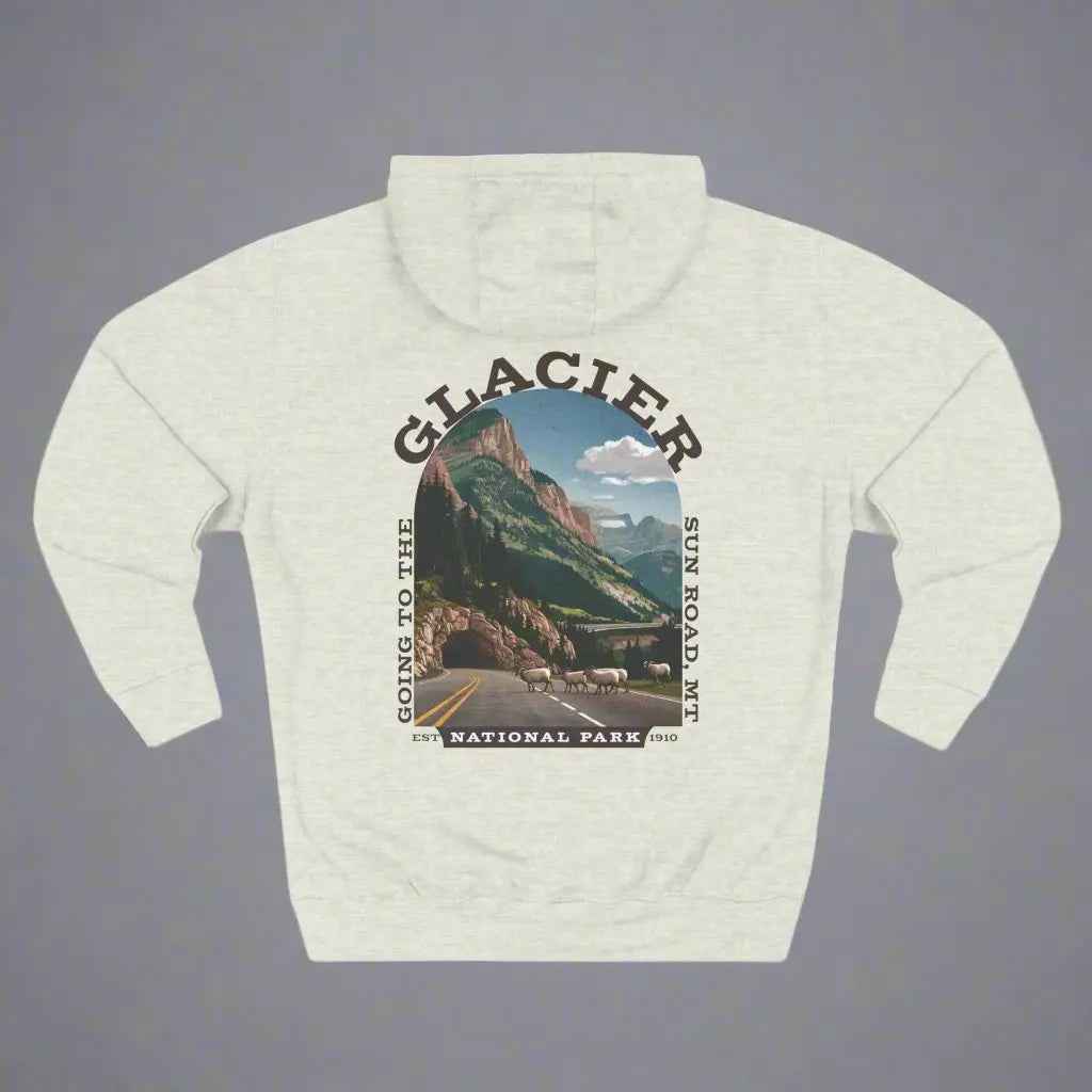 Glacier National Park Unisex Fit Fleece Hoodie Scenic Going to The Sun Road Big Horned Sheep