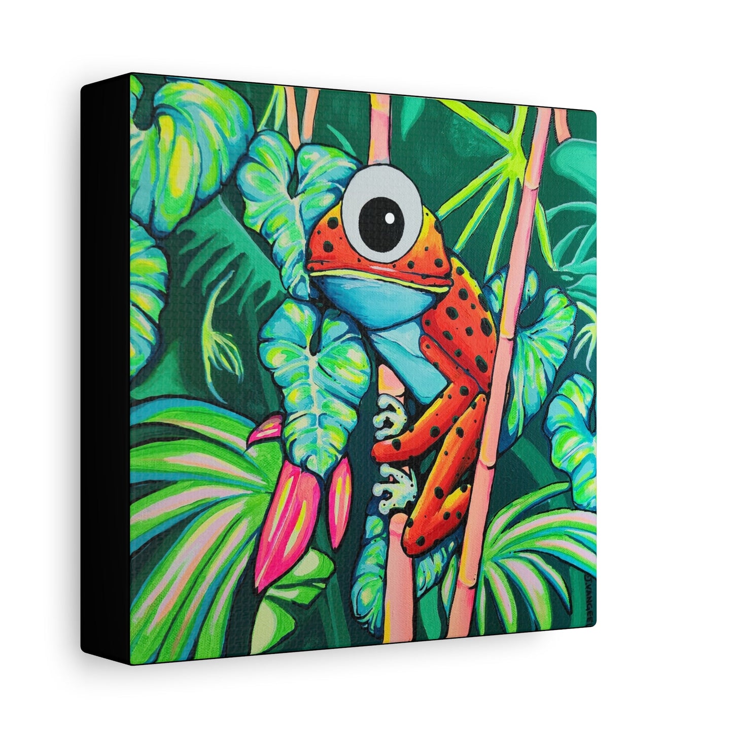 Cyclops Red Frog Canvas Print, Original Artist Design, Home Decor Wall Art