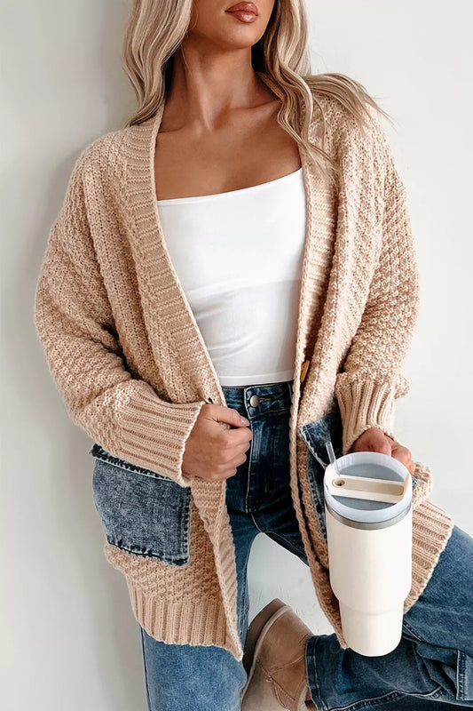 Textured Open Front Knit Cardigan