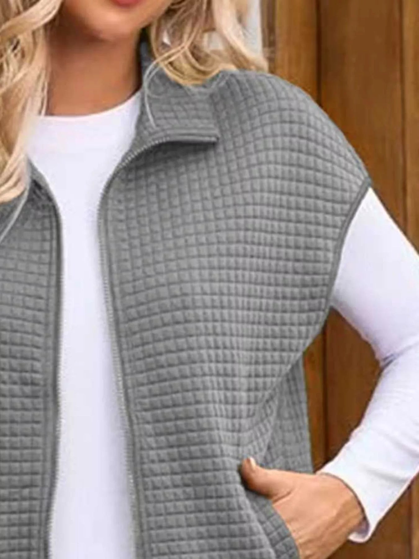 Ribbed Texture Lightweight Zip-Up Vest Coat - 3 Color Options