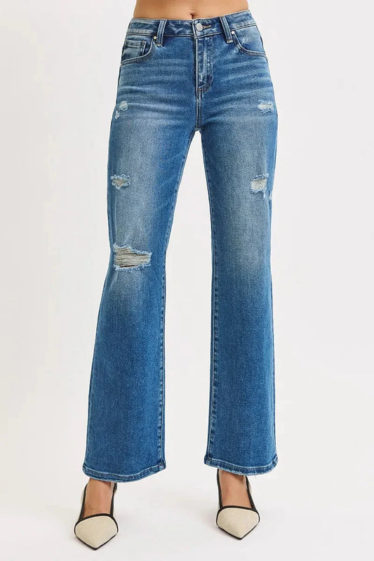 Plus Size High Rise Ankle Straight Distressed RISEN Jeans