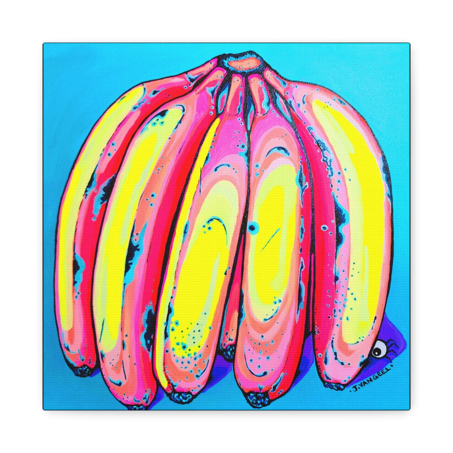 Neon Fat Bananas Canvas Art Print, Home Decor, Original Artist Design