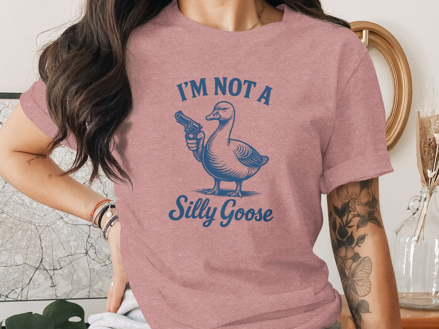 I Am Not A Silly Goose With Gun Funny Goose Design T-Shirt