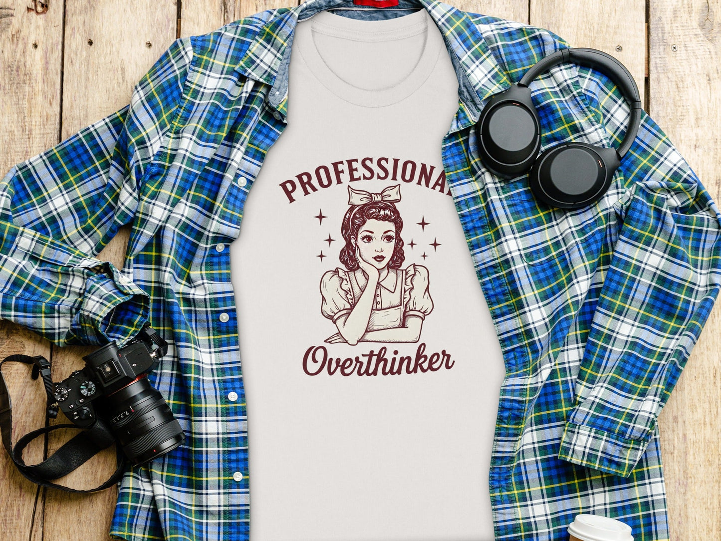 Professional Overthinker Cute Retro Girl Illustration T-Shirt