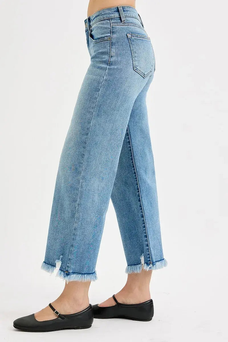 RISEN Jeans - Plus Size Mid Rise Crop Wide Leg Jeans