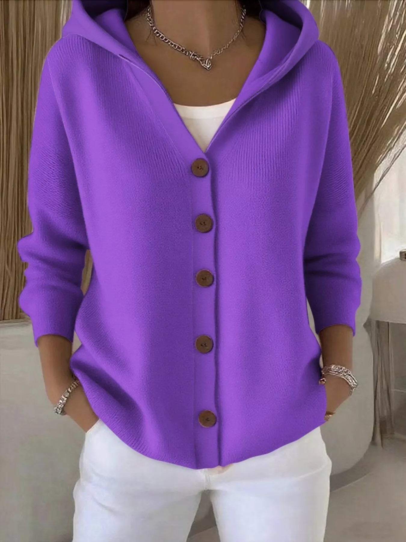 Full Size Hooded Button-Front Soft Knit Cardigan Plus Size