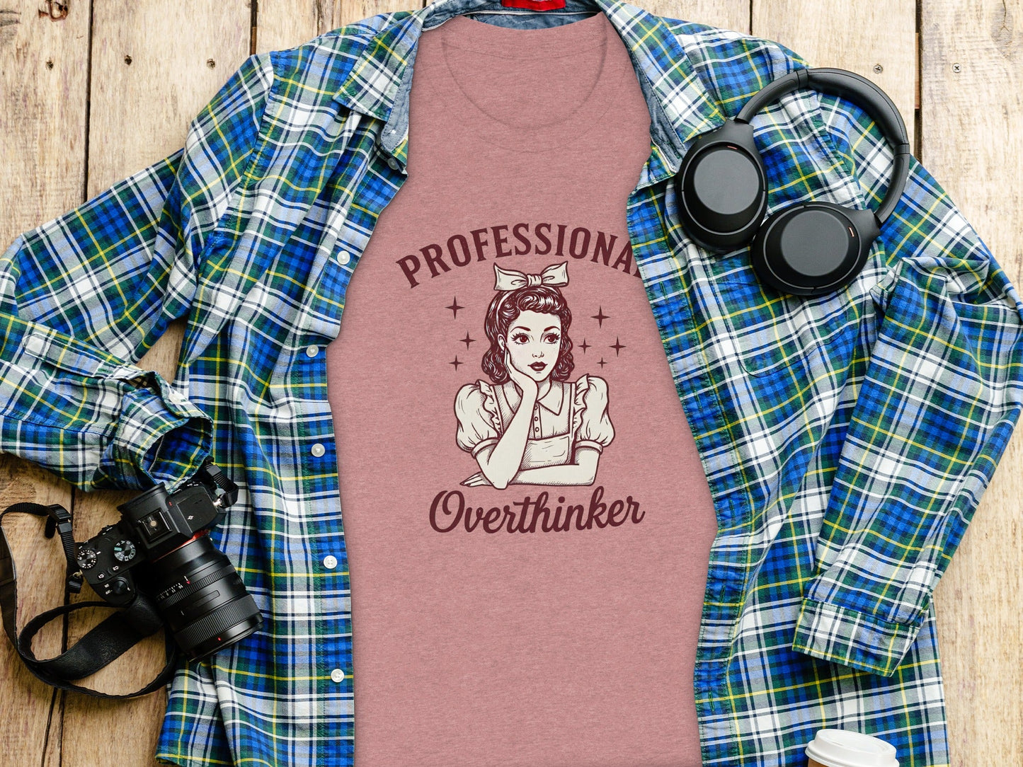 Professional Overthinker Cute Retro Girl Illustration T-Shirt
