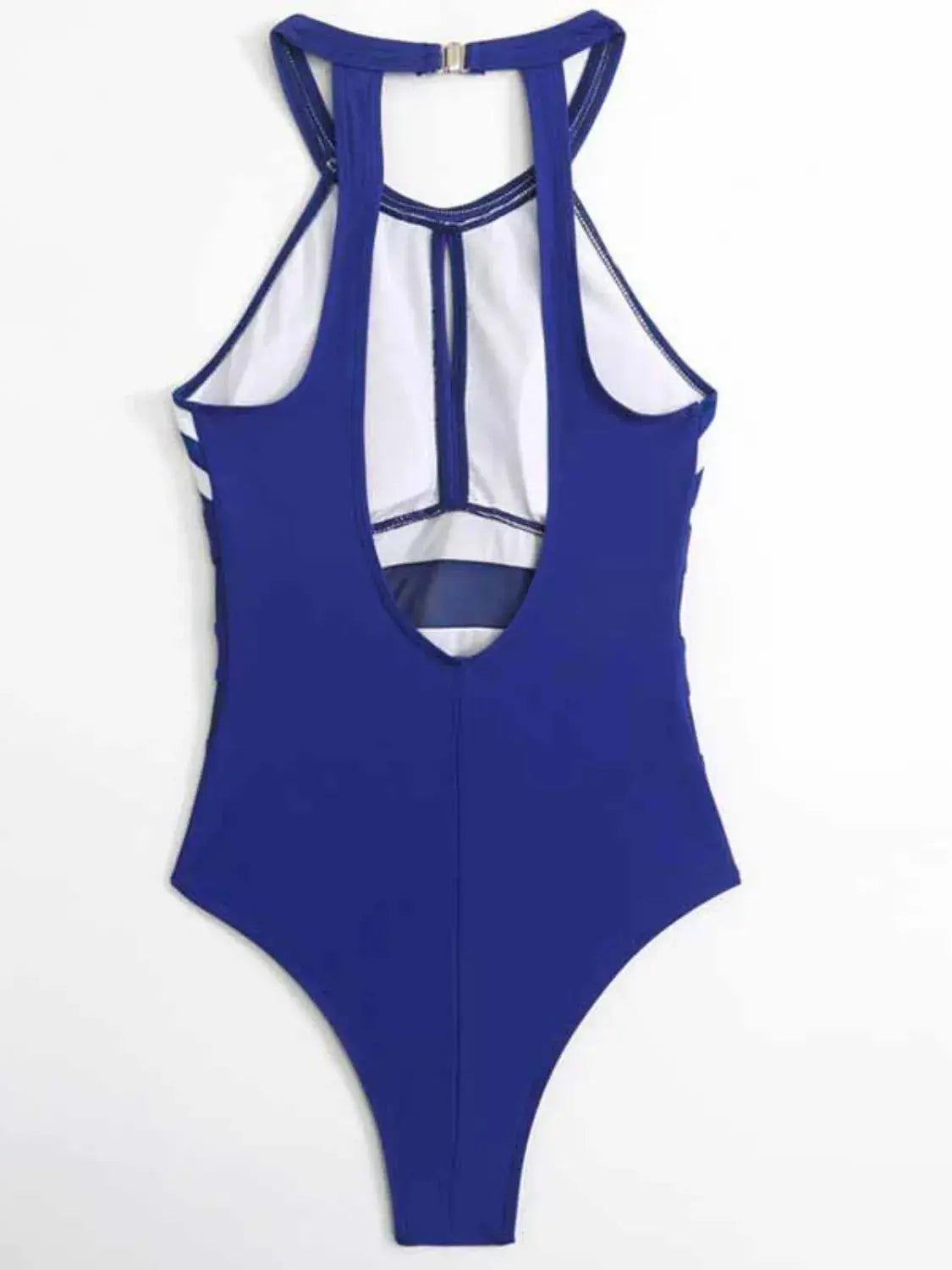 Mesh Cutout Striped Backless One Piece Swimsuit