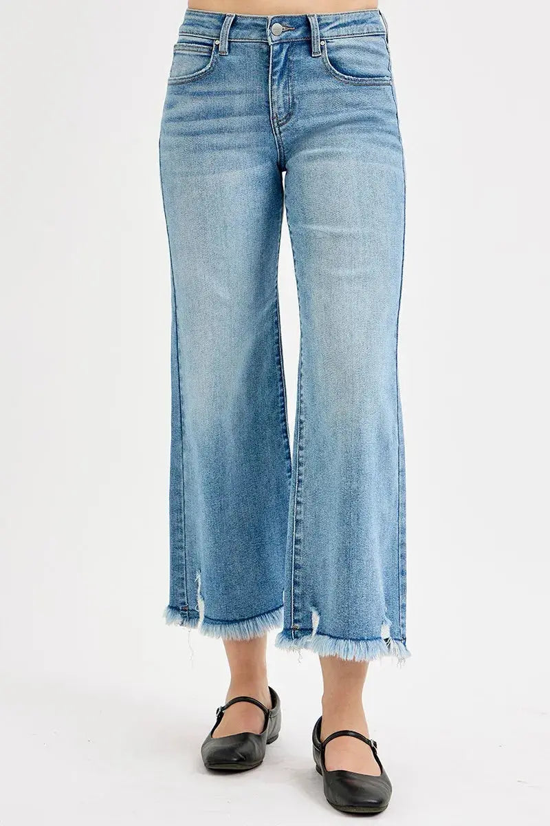 RISEN Jeans - Plus Size Mid Rise Crop Wide Leg Jeans