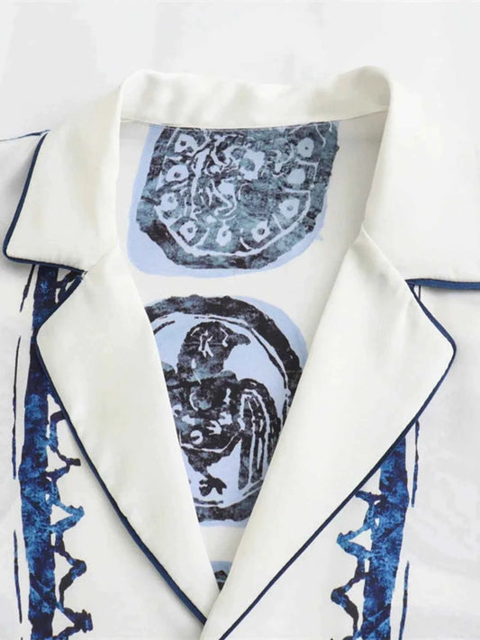 Printed Button Up Shirt and Pants Set